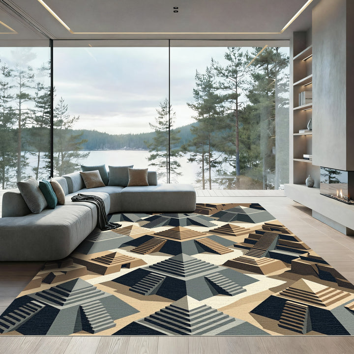 Geometric Stepped Pyramid Composition Rug