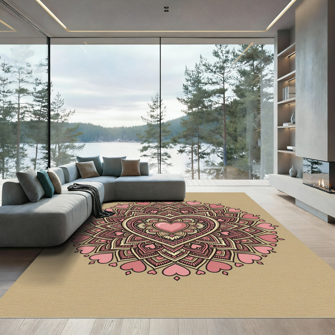 Pink Heart Mandala Rug