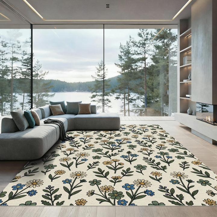 Whimsical Botanical Daisy Meadow Rug