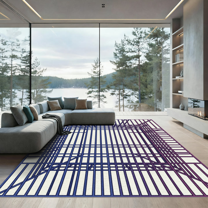 Geometric Blue Purple Gradient Grid Structure Rug