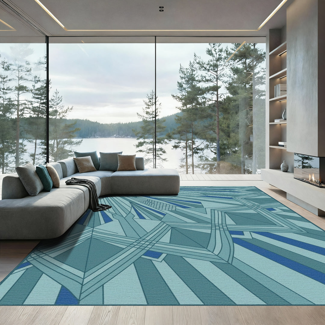 Art Deco Teal Geometric Starburst Rug