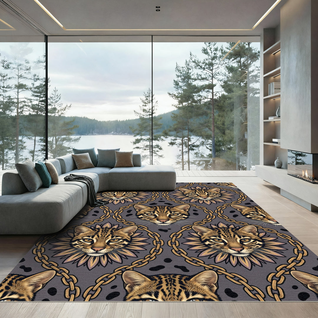 Elegant Ocelot Chain Medallion Rug