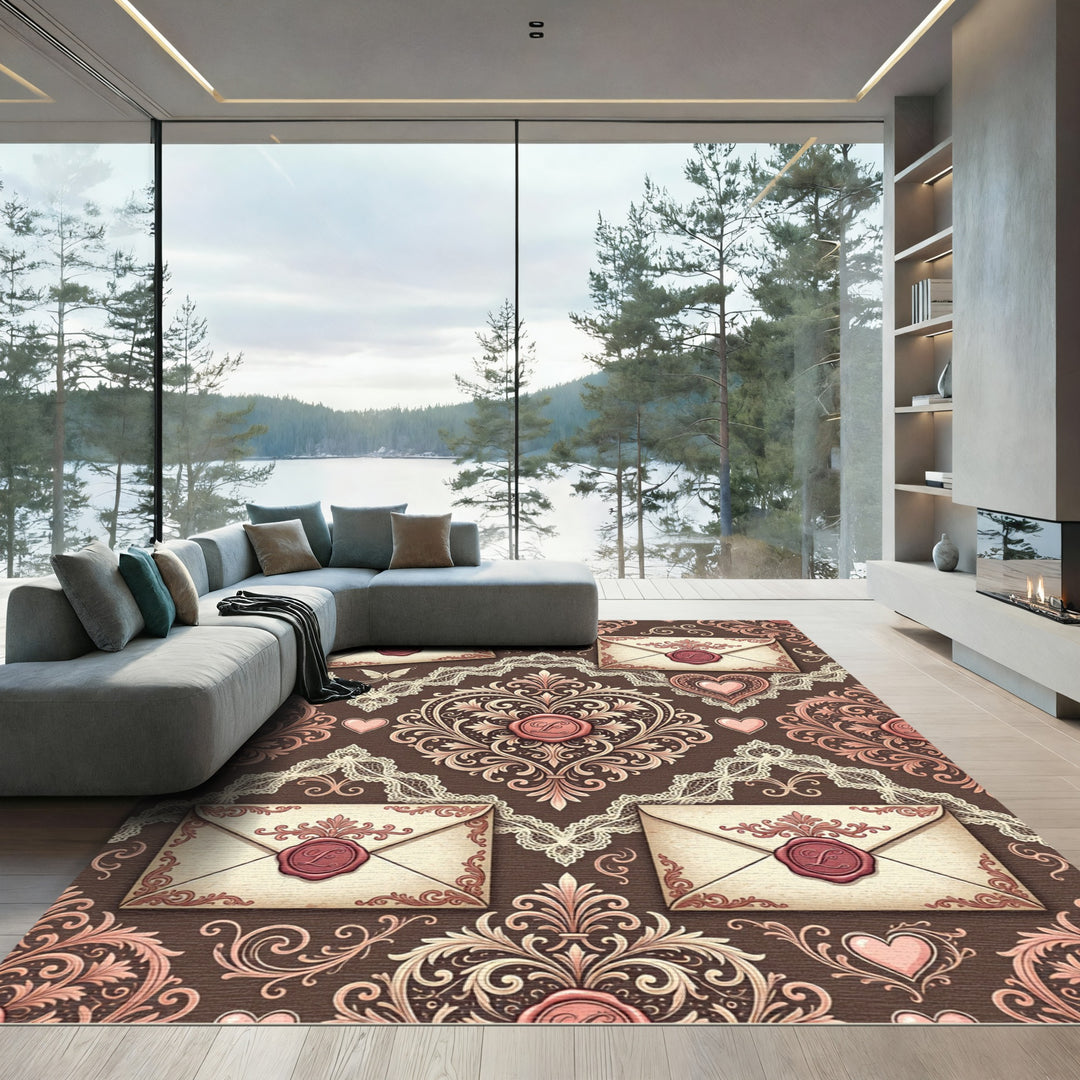 Vintage Pink Heart Letterful Medallion Rug