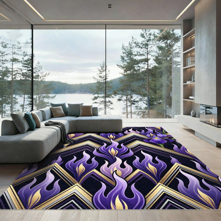 Purple Flame Iris Geometric Rug