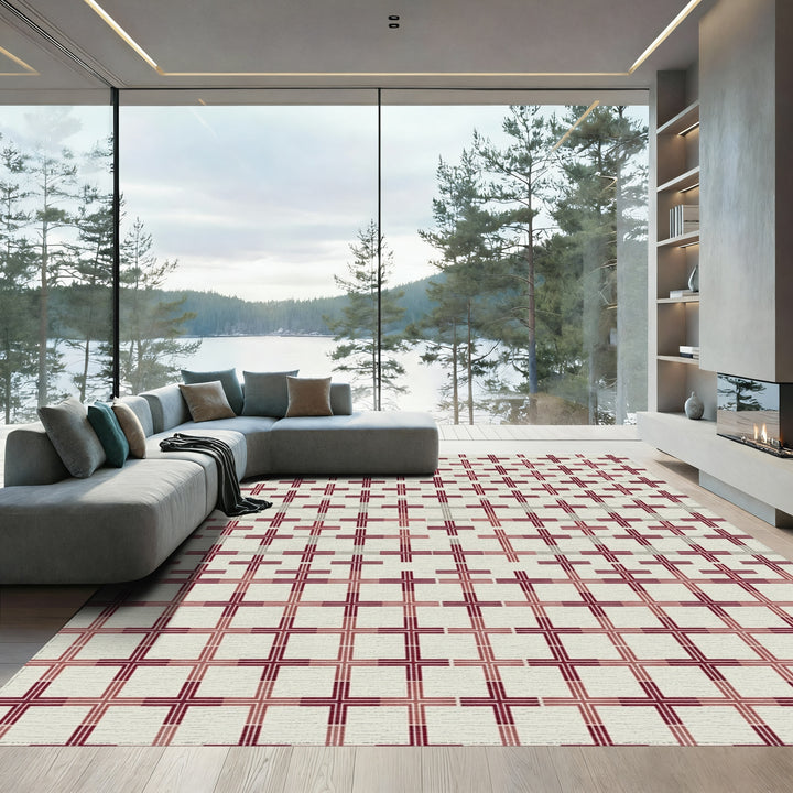 Rich Burgundy Graduated Grid Crosses Rug