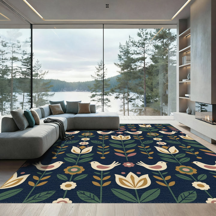 Folksy Birds and Tulips Garden Rug