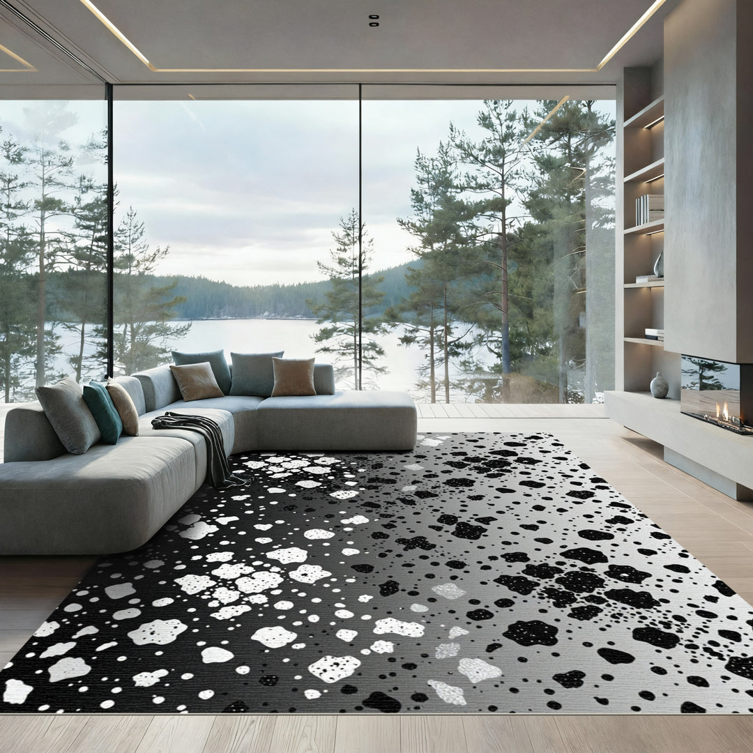 Abstract Black White Speckled Spot Rug