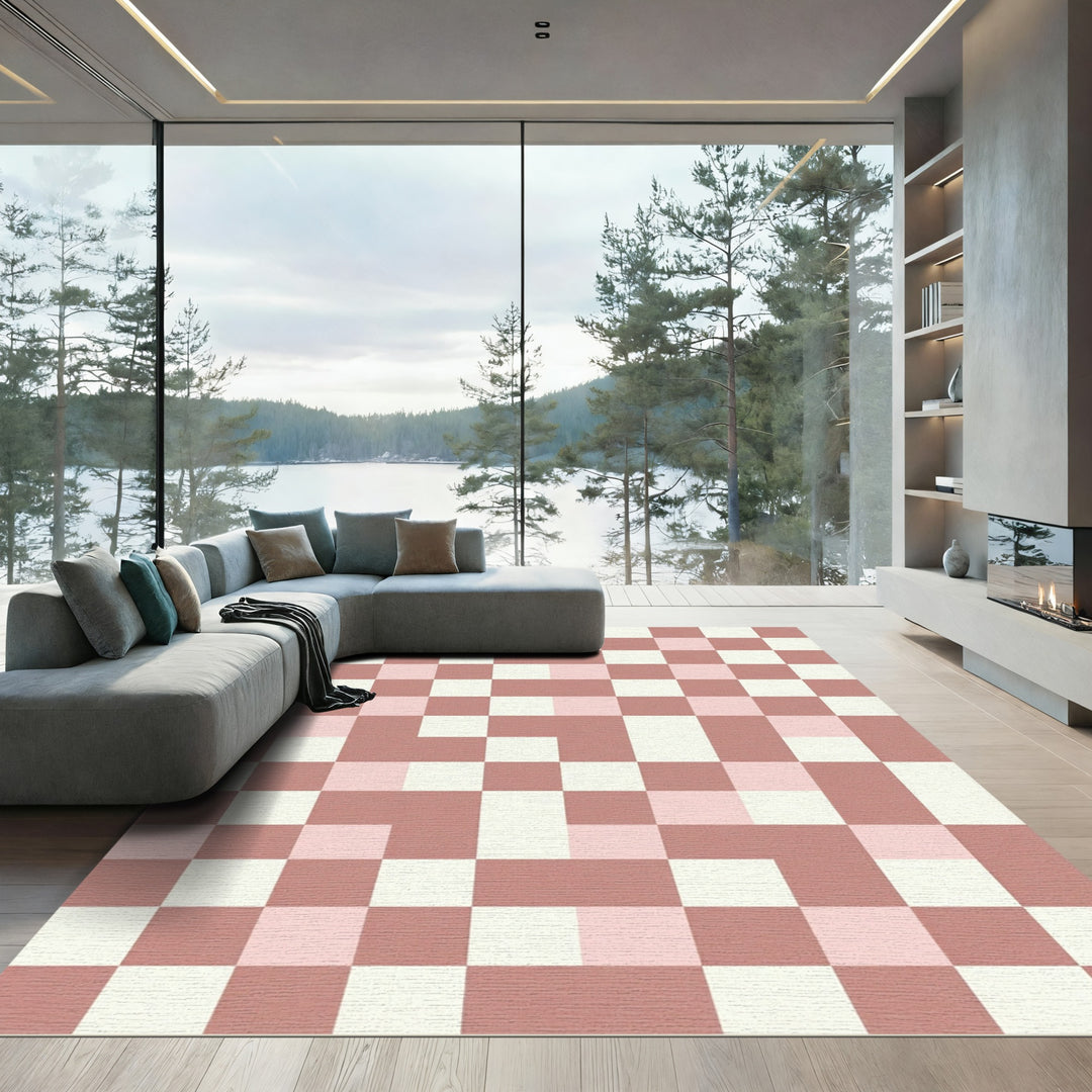 Retro Pink Checkerboard Square Rug