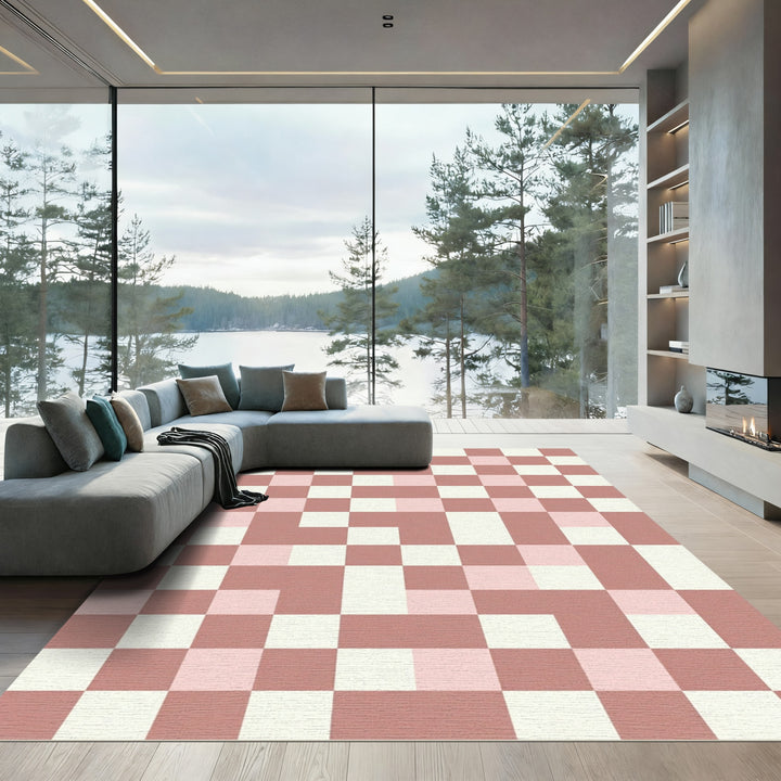 Retro Pink Checkerboard Square Rug
