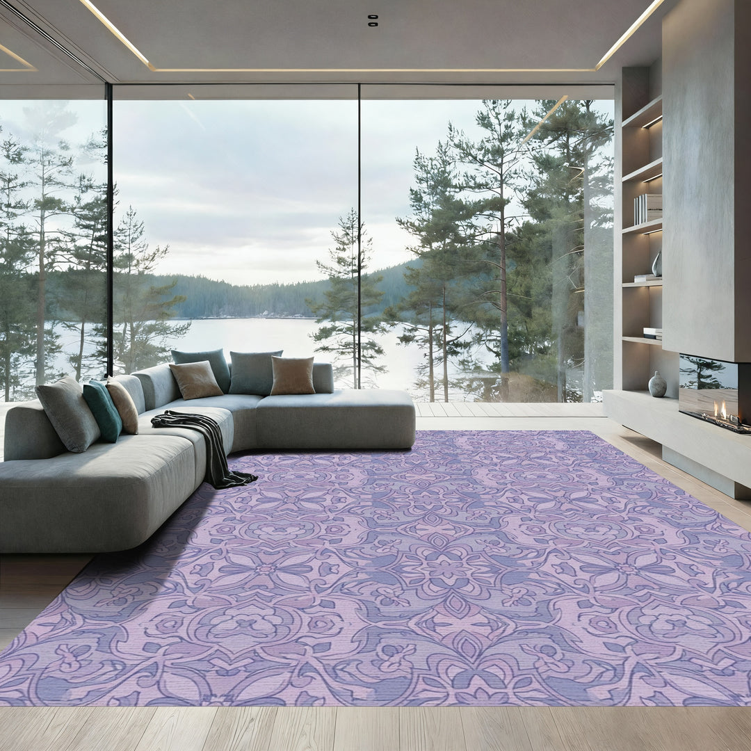 Pastel Lilac Floral Medallion Rug