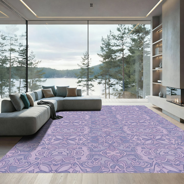 Pastel Lilac Floral Medallion Rug