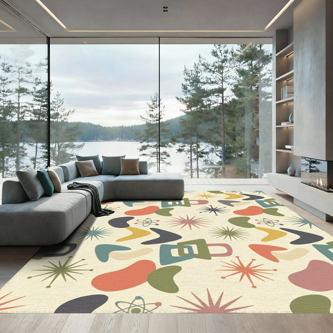 Mid-Century Starburst Atomic Boomerangs Rug