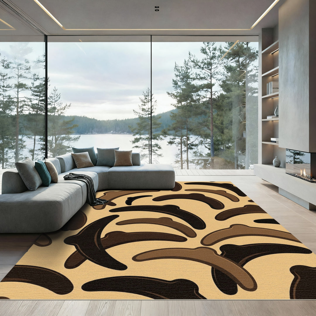 Brown Boomerang Abstract Earthy Design Rug