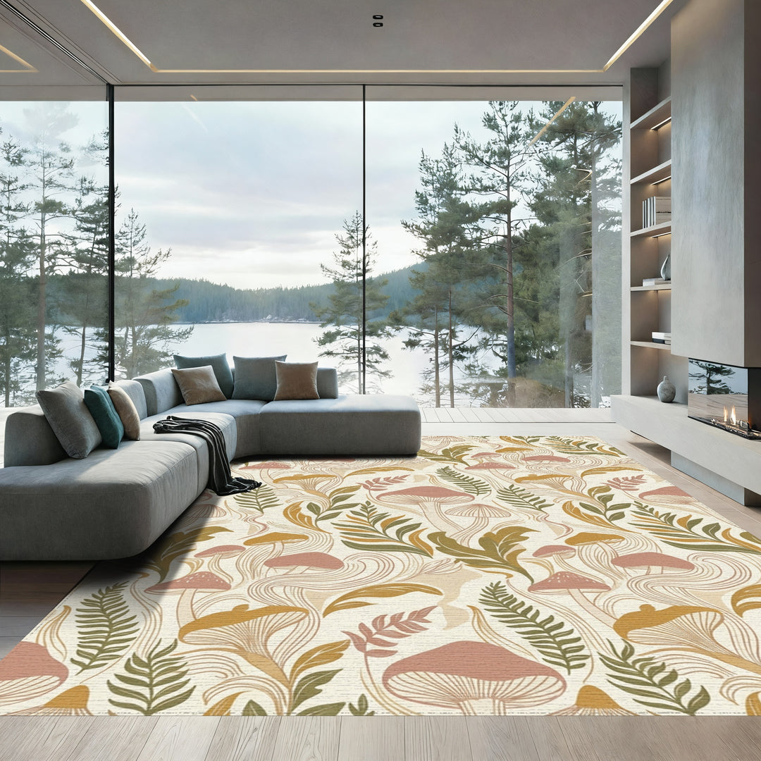 Mushroom Fern Swirl Earthy Tone Rug