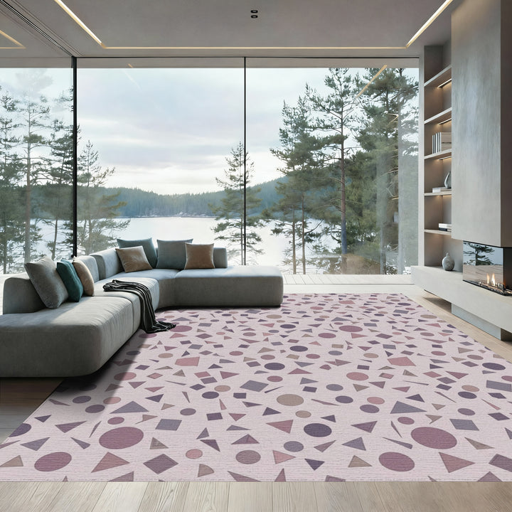 Soft Pink Scattered Geometric Shapes Rug