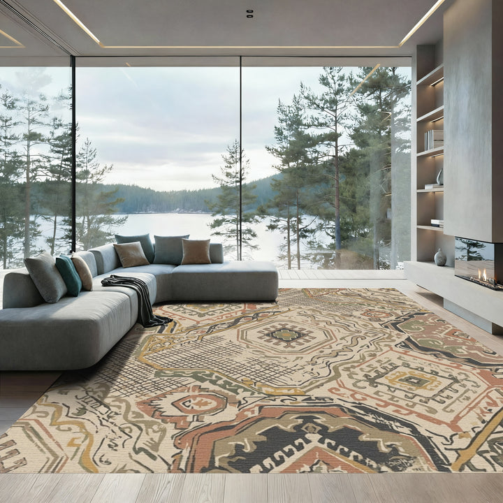 Earthy Abstract Medallion Collage Rug