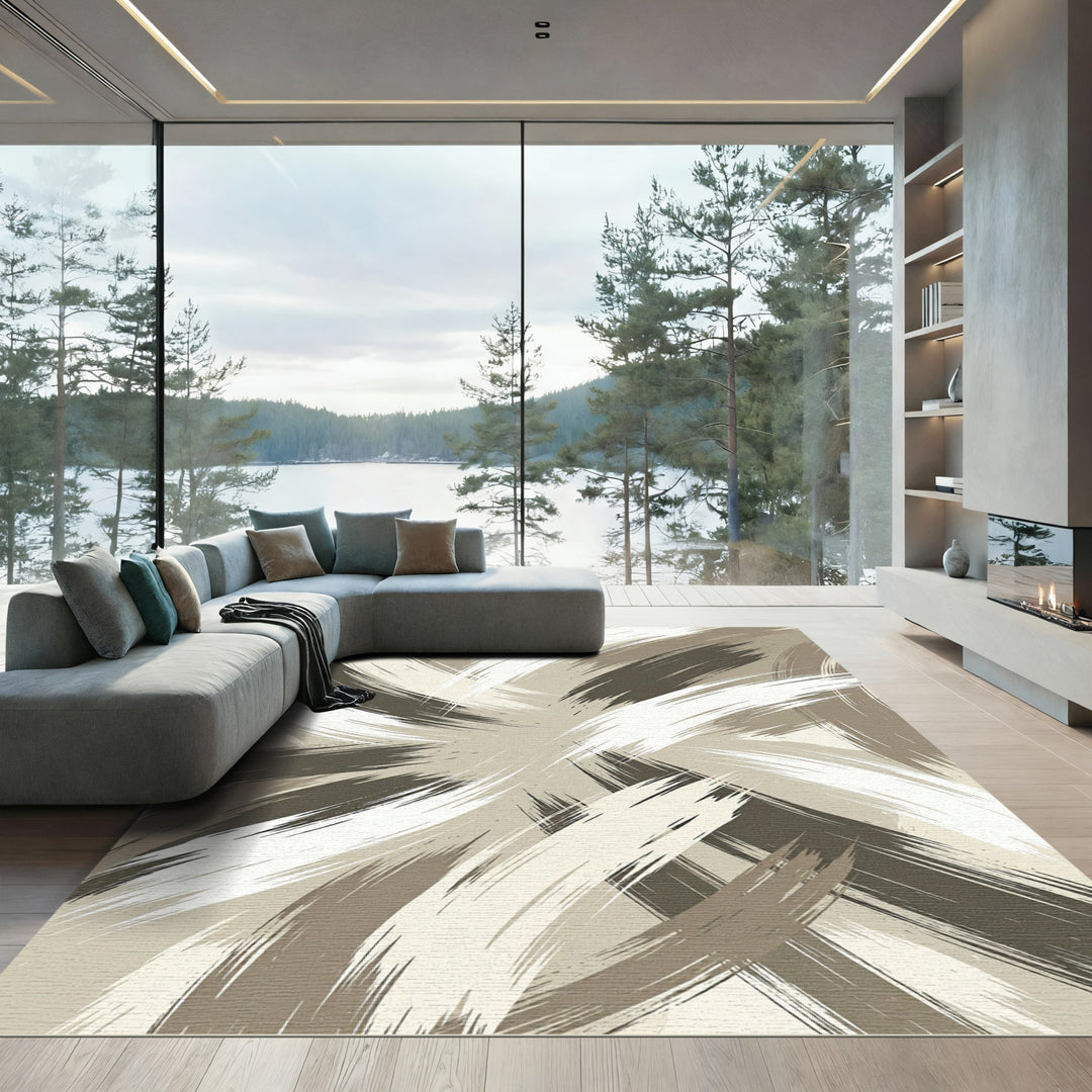 Abstract Brushstroke Neutral Swirl Rug