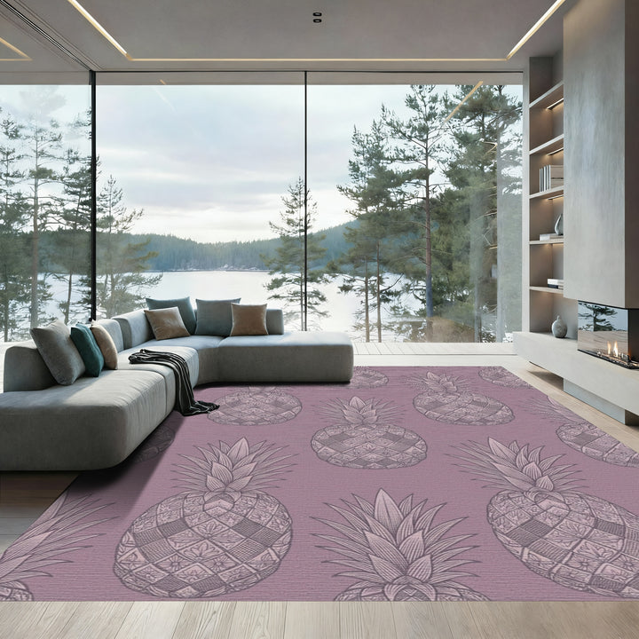 Mauve Pineapple Intricate Line Art Rug