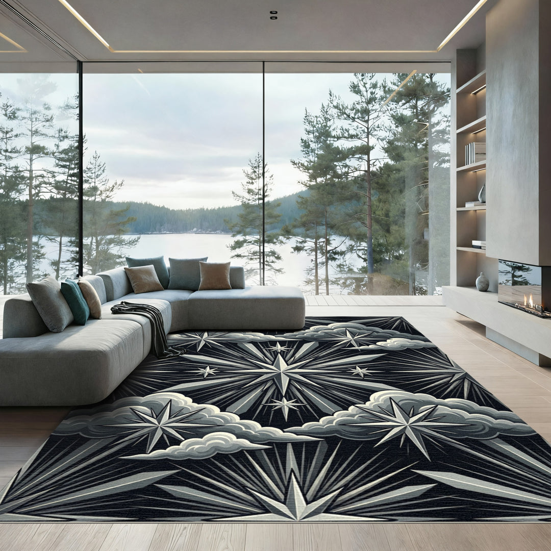 Art Deco Celestial Star Clouds Rug