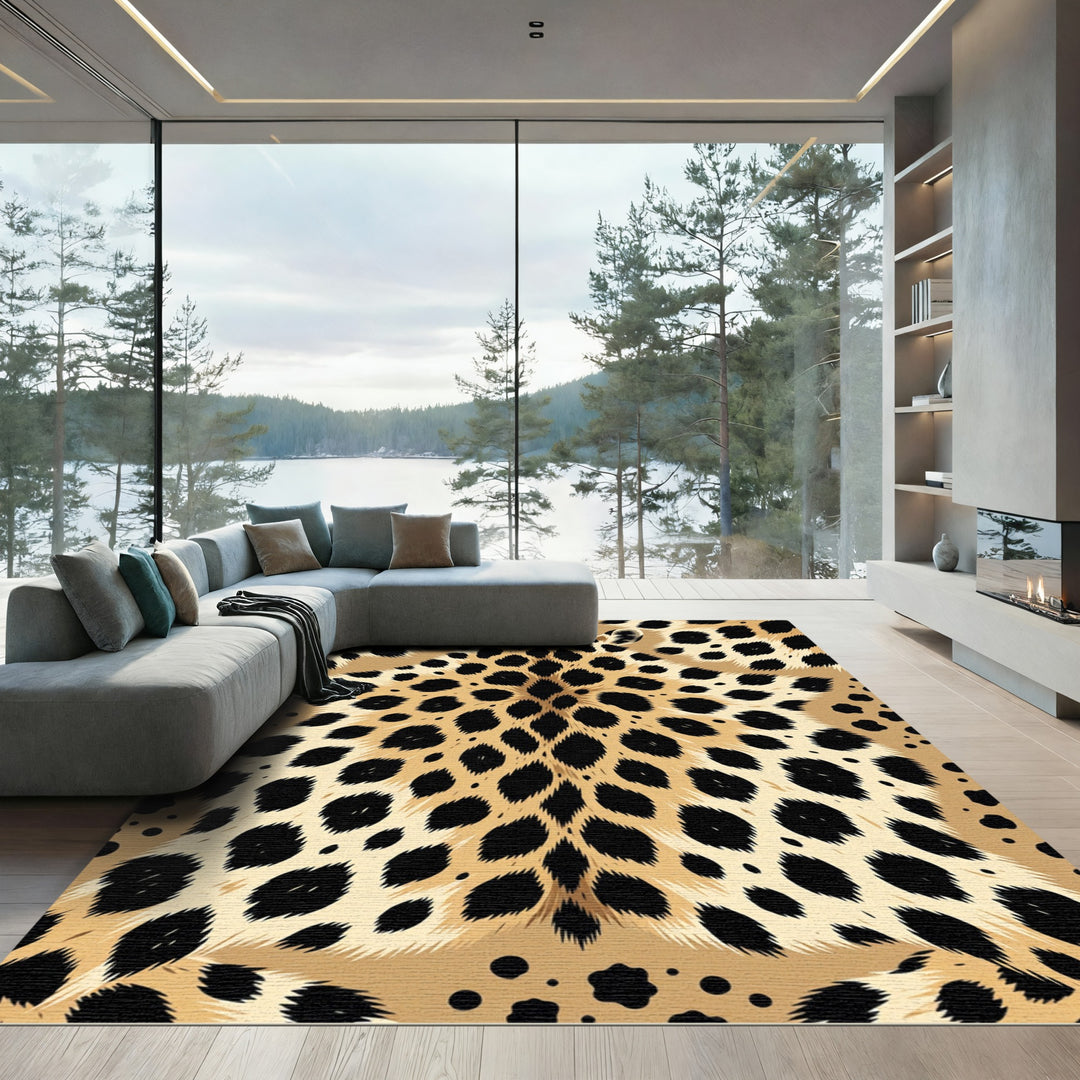 Golden Leopard Spot Abstract Rug
