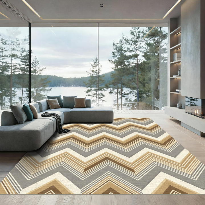 Neutral Earthy Chevron Zigzag Rug