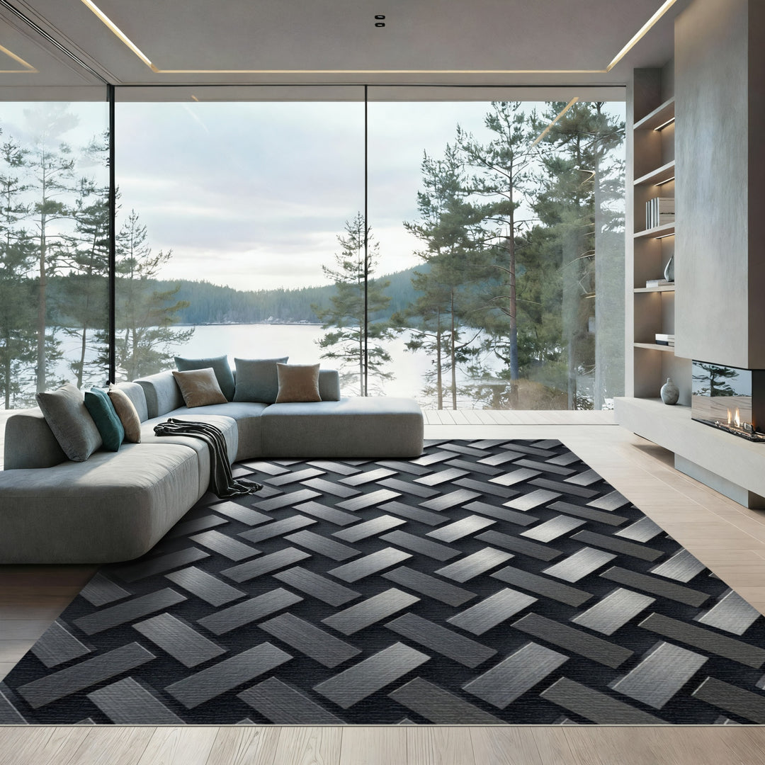 Brushed Metal Herringbone Rug