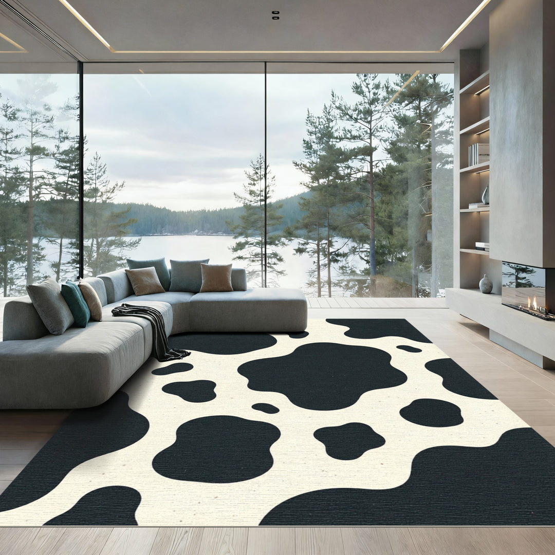 Black and Cream Cow Spot Rug