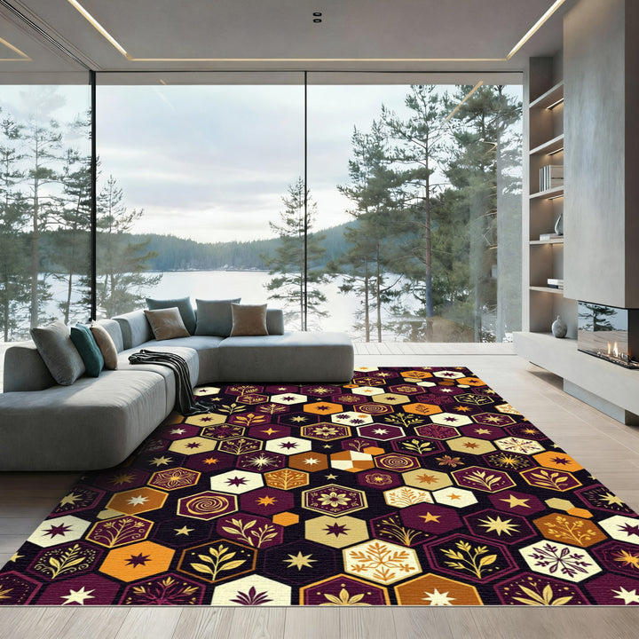 Artistic Hexagon Floral Ornament Rug