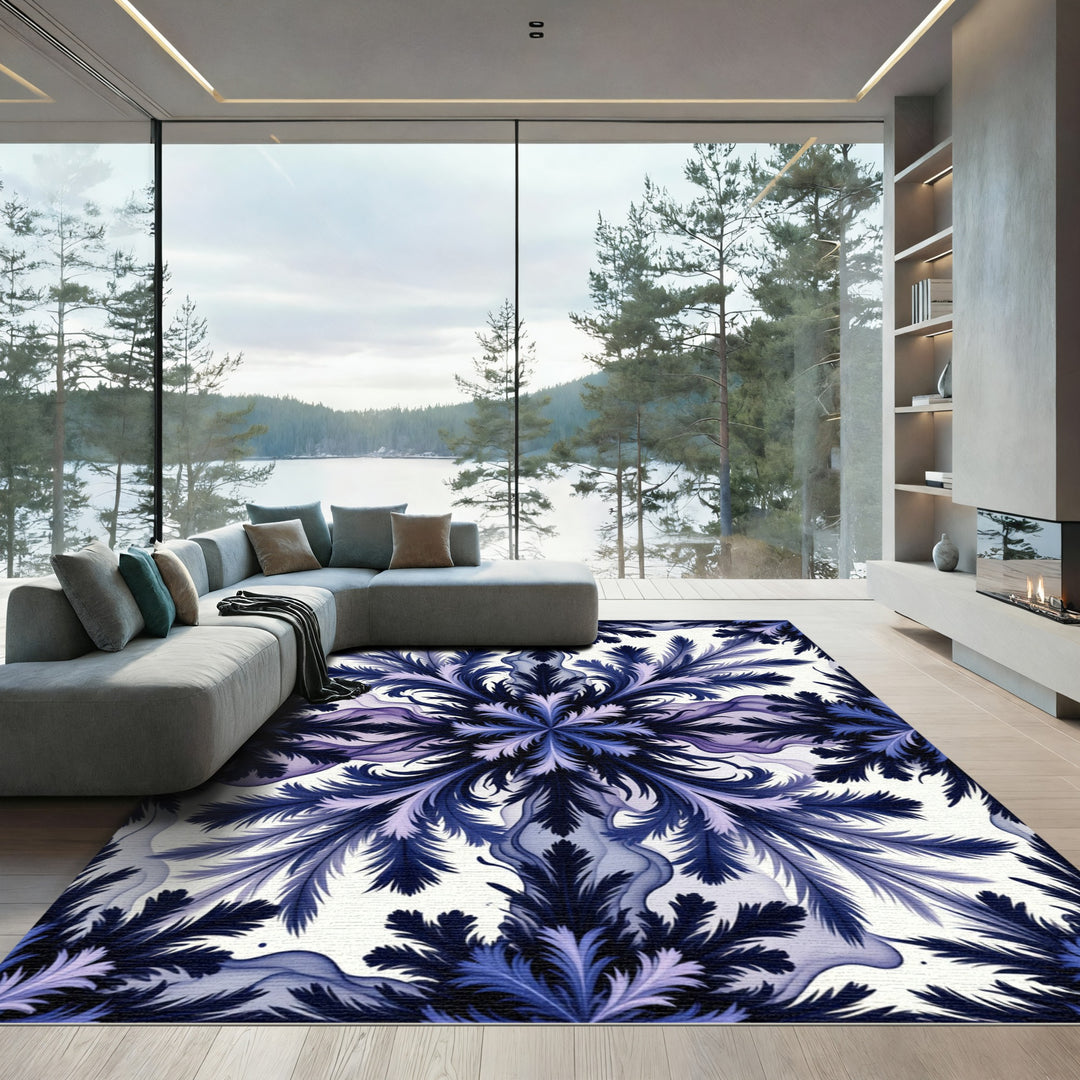 Deep Blue Frosty Flourish Medallion Rug