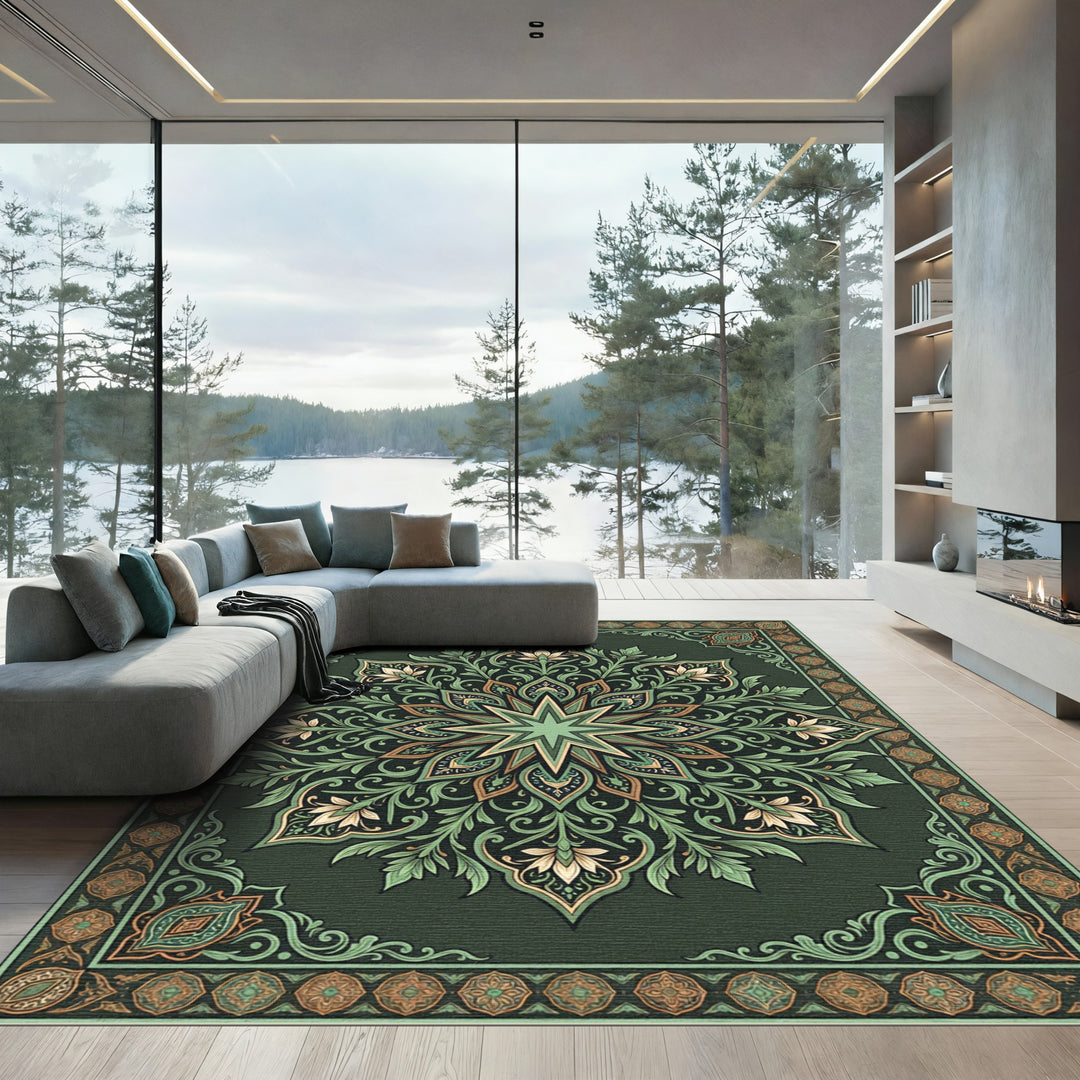 Ornate Emerald Medallion Garden Rug