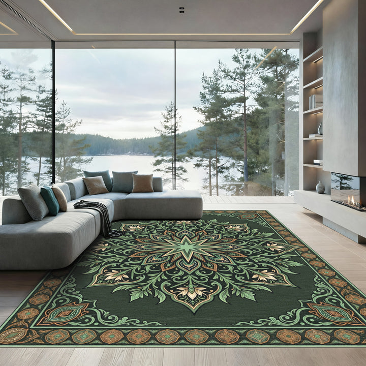 Ornate Emerald Medallion Garden Rug