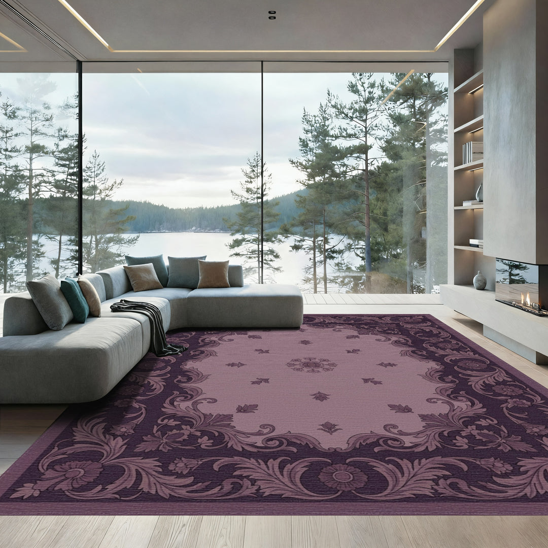 Victorian Plum Floral Scroll Rug