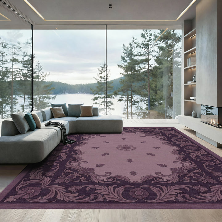 Victorian Plum Floral Scroll Rug