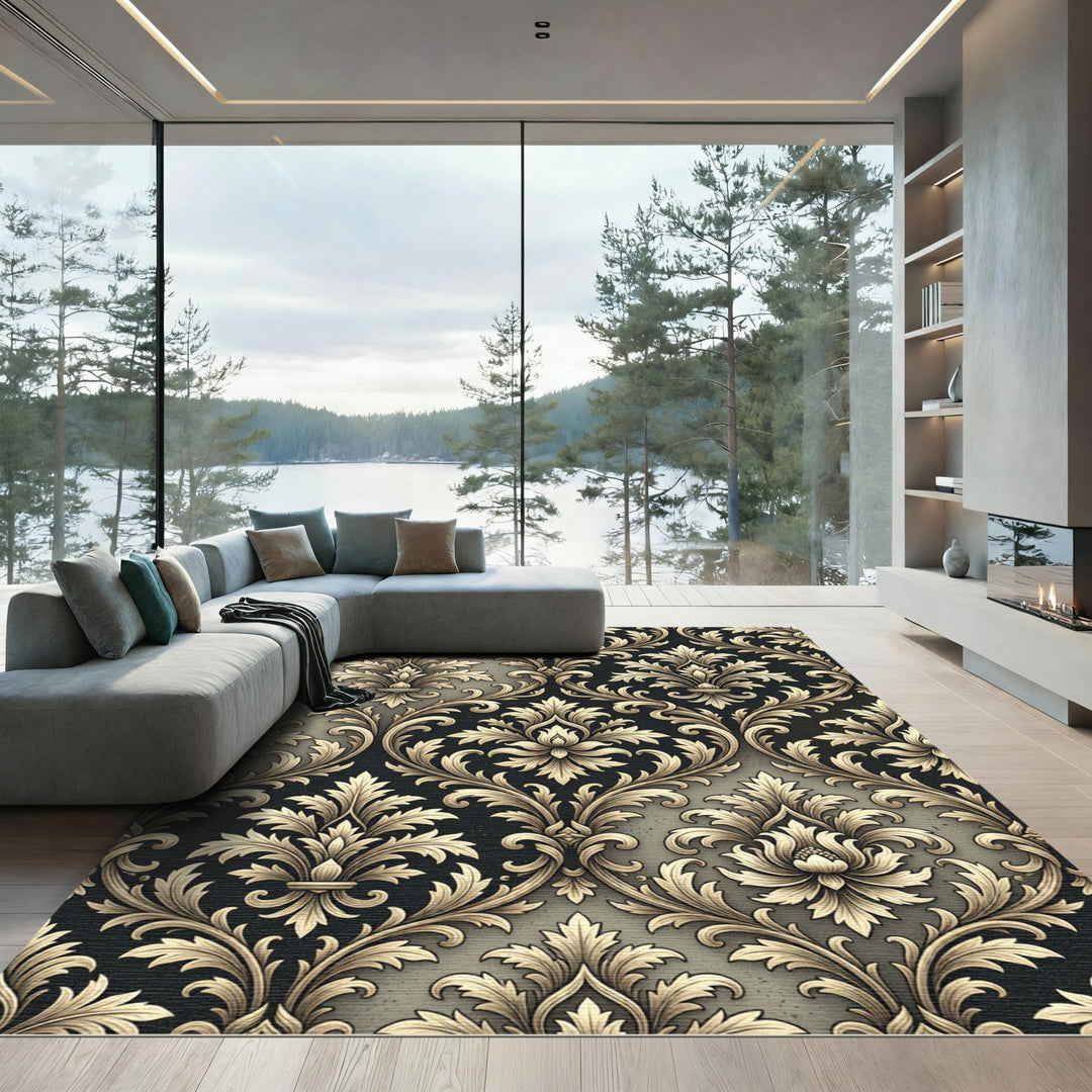 Elegant Gold Acanthus Scroll Rug