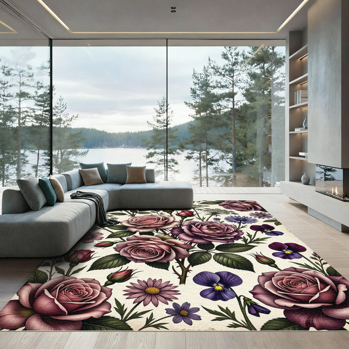 Vintage Rose Garden Floral Arrangement Rug