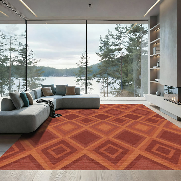 Earthy Tone Geometric Diamond Rug