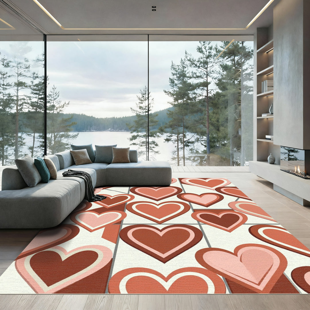 Retro Heart Grid Design Rug