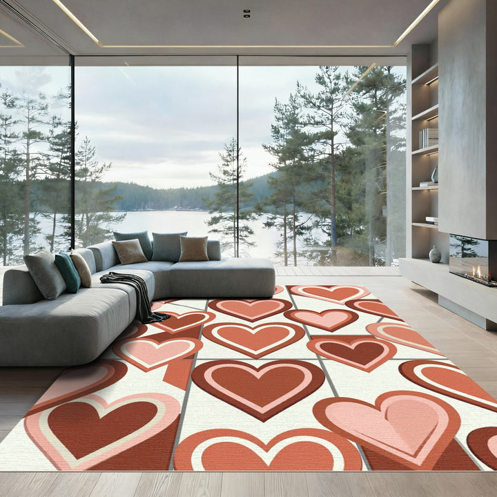 Retro Heart Grid Design Rug