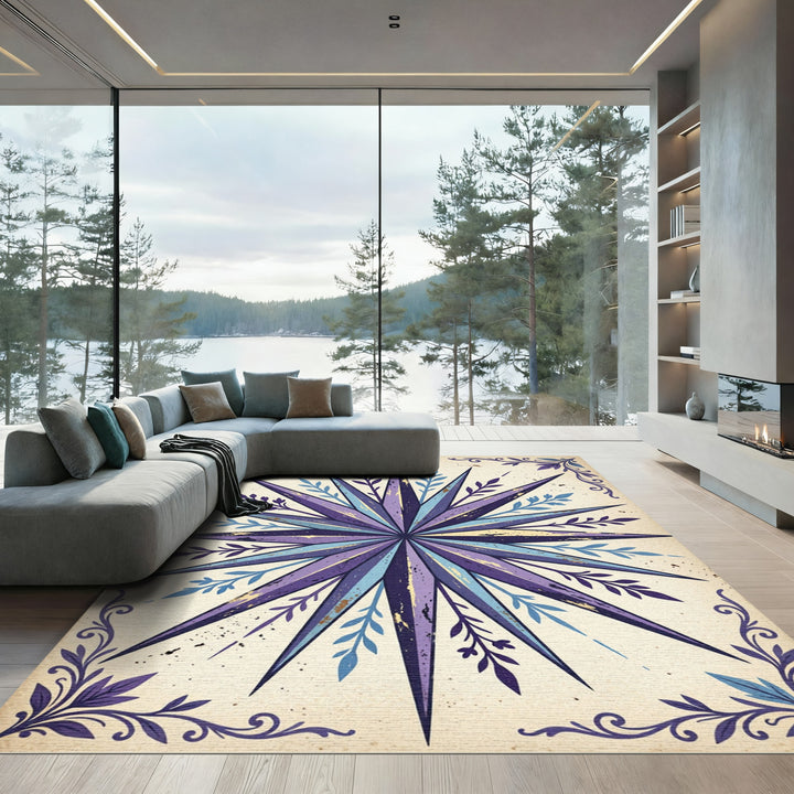 Purple Blue Starburst Floral Rug