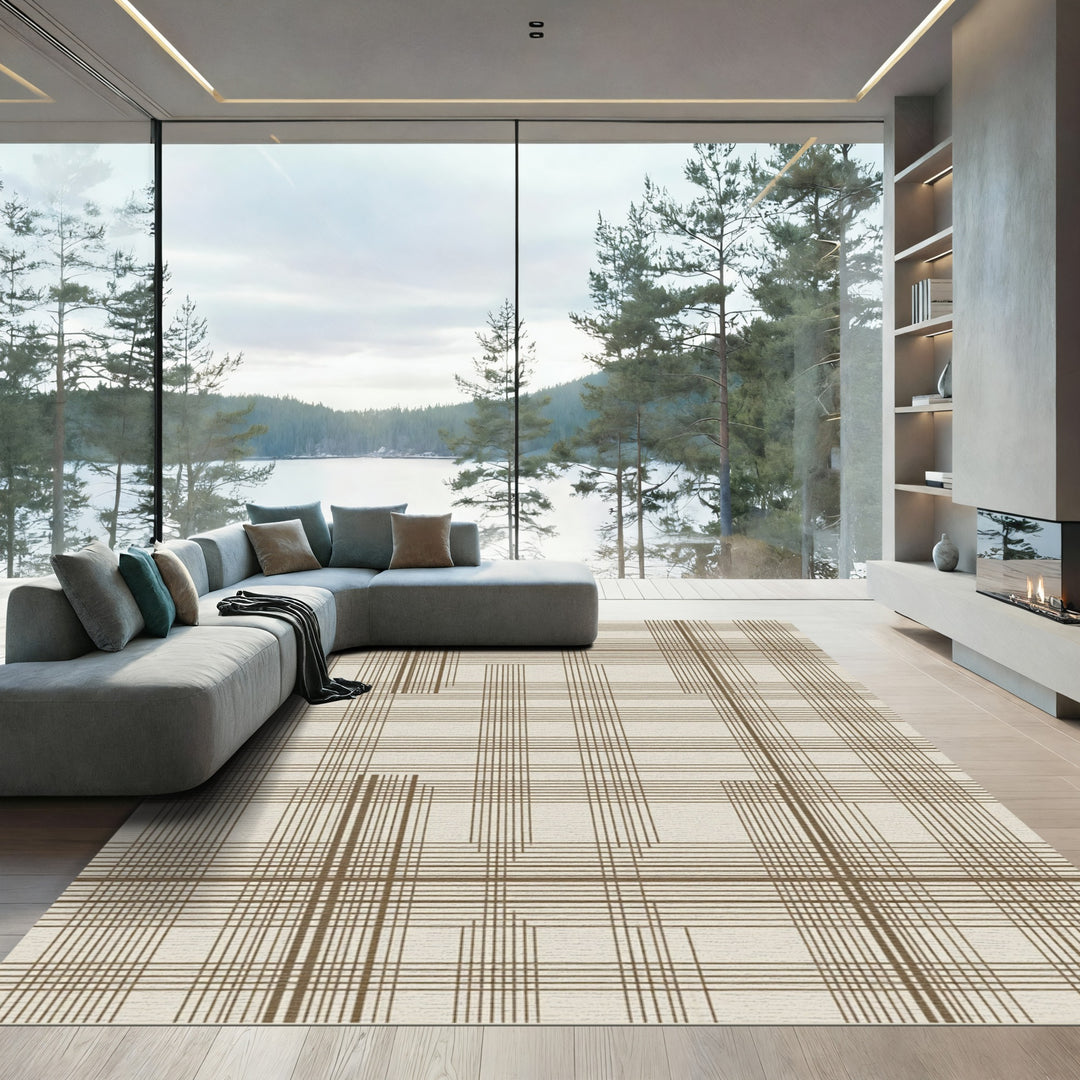 Minimalist Earthy Plaid Line Rug