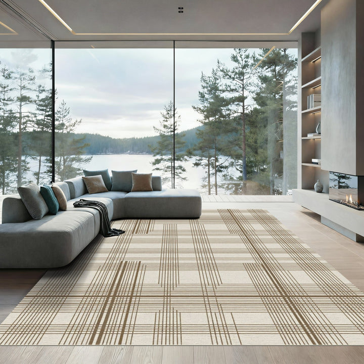 Minimalist Earthy Plaid Line Rug