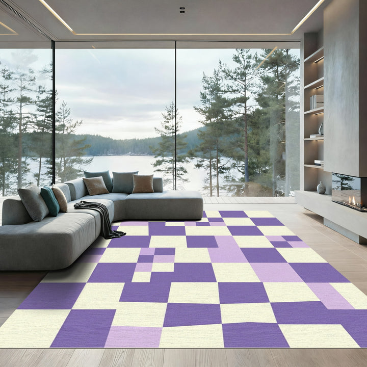 Abstract Lavender Checkerboard Squares Rug