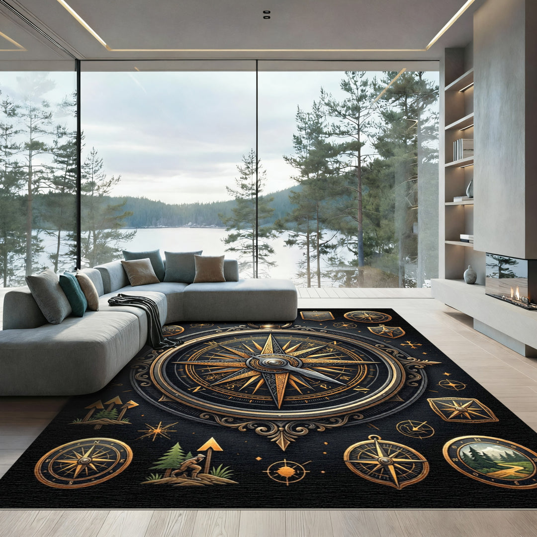 Vintage Compass Nautical Navigation Rug