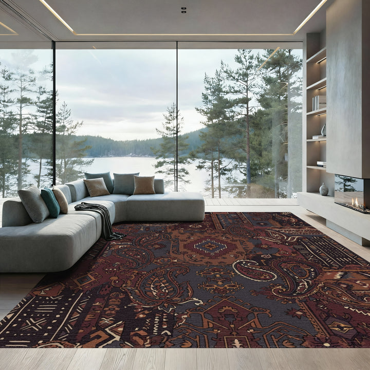 Rich Paisley Patchwork Earth Tones Rug