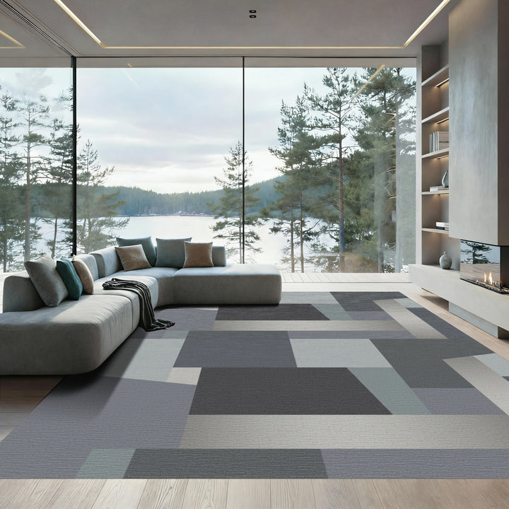 Slate Gray Geometric Intersecting Blocks Rug
