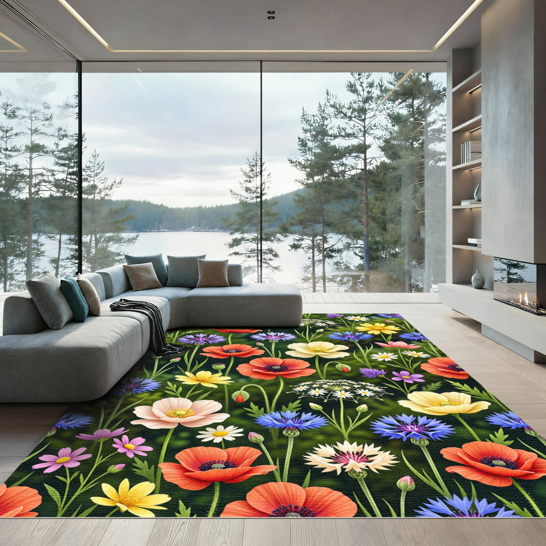 Field of Poppies Cornflowers and Daisies Rug