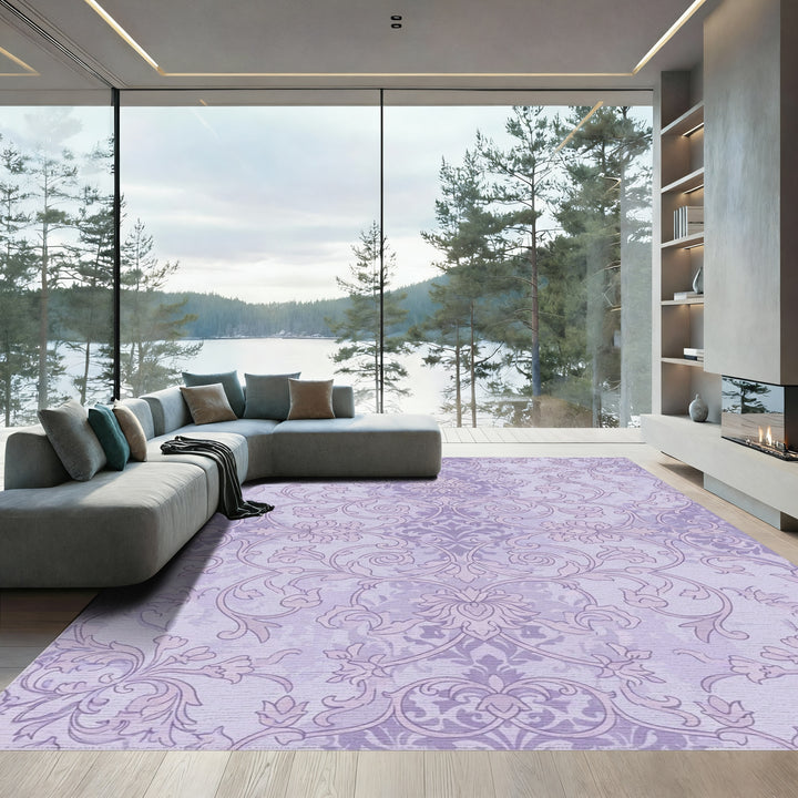 Lavender Floral Vine Damask Rug