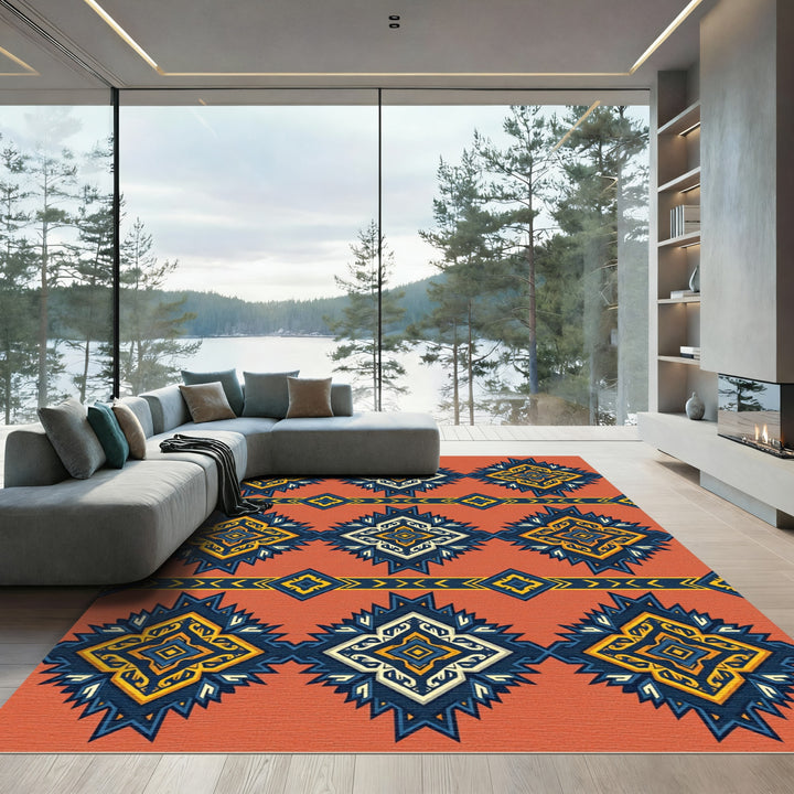 Aztec Sunburst Diamond Geometric Rug