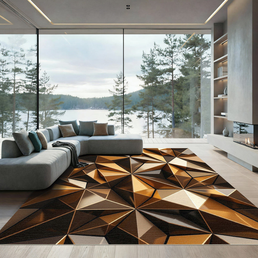 Gold Geometric Iridescent Crystal Forms Rug