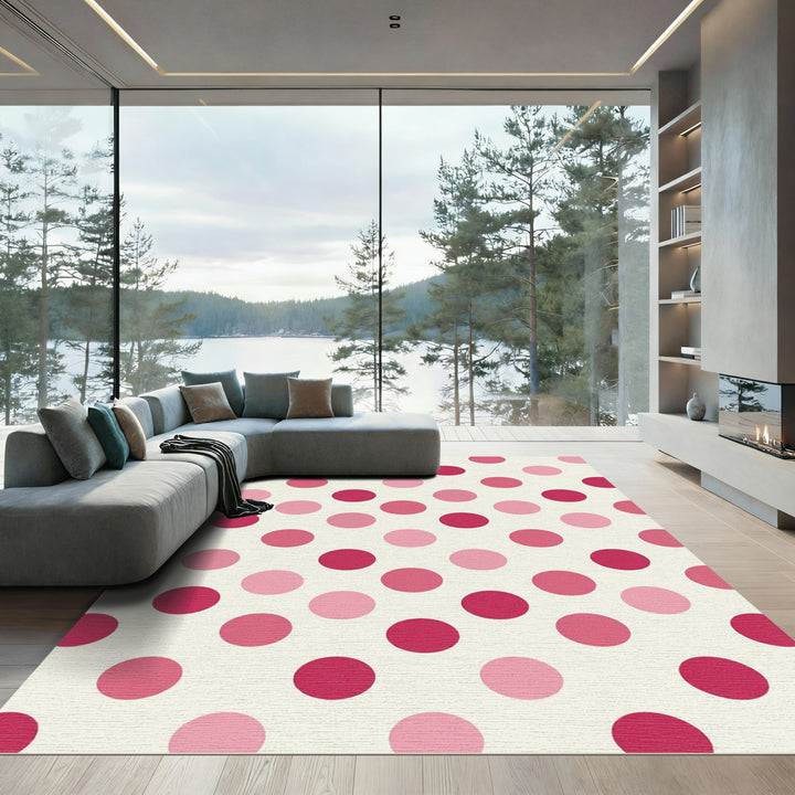 Pink Crimson Polka Dot Arrangement Rug